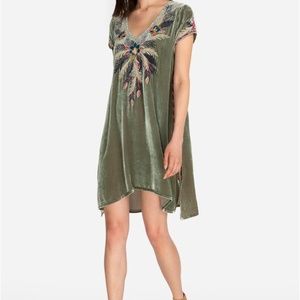 Johnny Was CARMELLA VELVET DRAPE TUNIC DRESS Embroidered Short Sleeve Size XS